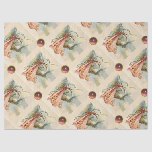 コウノトリ女の子の赤ちゃんシャワーピンクの宝石 薄葉紙 (正面)