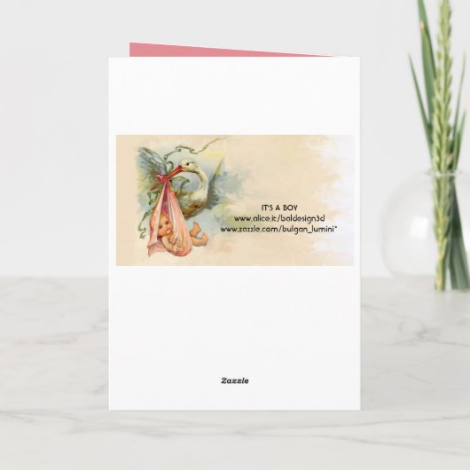 コウノトリ女の子の赤ちゃんシャワーピンク宝石モノグラム 案内状 (裏面)