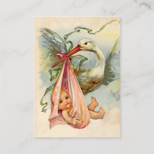 コウノトリ女の子の赤ちゃんシャワーピンク赤 名刺 (裏面)