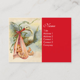 コウノトリ女の子の赤ちゃんシャワーピンク赤 名刺