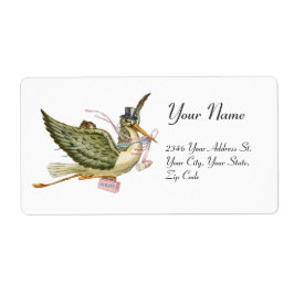 コウノトリ女の子の赤ちゃんシャワー、ピンクの白 ラベル