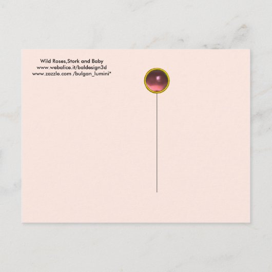 コウノトリ女の子の赤ちゃんシャワー、ピンクの野生のバラモノグラム インビテーションポストカード (裏面)