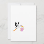 コウノトリ女の子ピンク紫の白かわいい赤ちゃんシャワー 招待状 (裏面)