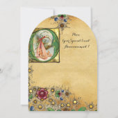 コウノトリ女の子ベビシャワーフローラパーチメントモノグラム 招待状 (裏面)