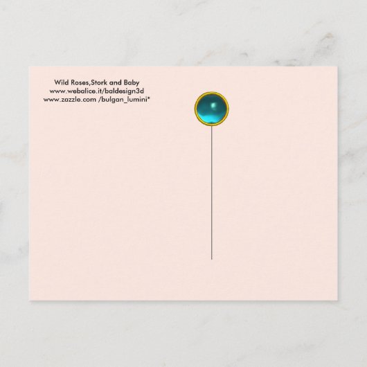 コウノトリ少年の赤ちゃんシャワー、ピンクの野生のバラモノグラム インビテーションポストカード (裏面)