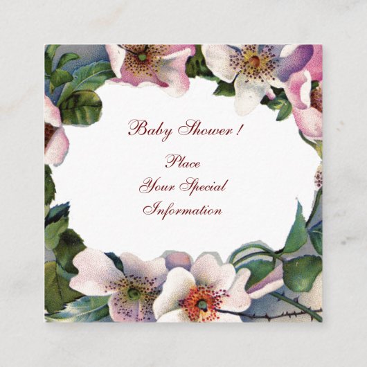 コウノトリ少年の赤ちゃんシャワー、ピンクの野生のバラモノグラム エンクロージャーカード (裏面)