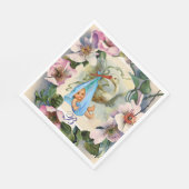 コウノトリ少年の赤ちゃんシャワー、ピンクの野生のバラモノグラム スタンダードランチョンナプキン (角)