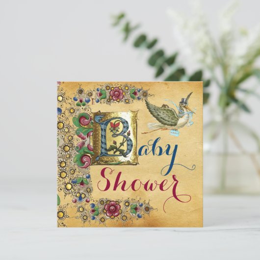 コウノトリ少年バビシャワーフローラパーチメントモノグラム 招待状 (スタンド正面)