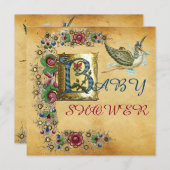 コウノトリ少年バビシャワーフローラパーチメントモノグラム 招待状 (正面/裏面)