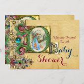 コウノトリ少年バビシャワーフローラパーチメントモノグラム 招待状 (正面/裏面)