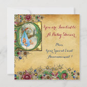 コウノトリ少年バビシャワーフローラパーチメントモノグラム 招待状 (裏面)