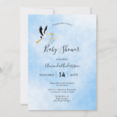 コウノトリ少年ブルーかわいい赤ちゃんシャワー 招待状 (正面)