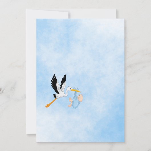 コウノトリ少年ブルーかわいい赤ちゃんシャワー 招待状 (裏面)