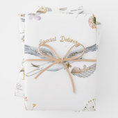 コウノトリ山花リボン赤ちゃんシャワーラッピング紙 ラッピングペーパーシート (インサイチュ)