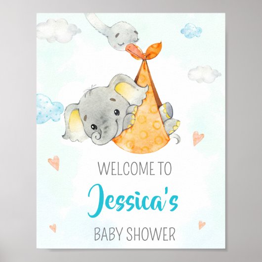 コウノトリ歓迎パーティーサイン少年エレファントパーティーポスター ポスター (正面)