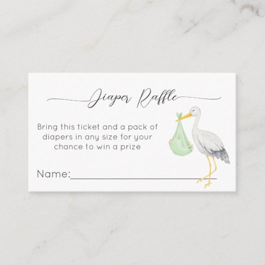コウノトリ特別配達ベビーシャワーおむつラッフル エンクロージャーカード (正面)