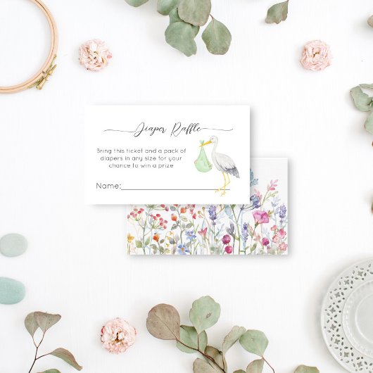 コウノトリ特別配達ベビーシャワーおむつラッフル エンクロージャーカード