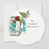 コウノトリ男の子の赤ちゃんシャワーフローラモノグラム 招待状 (裏面)