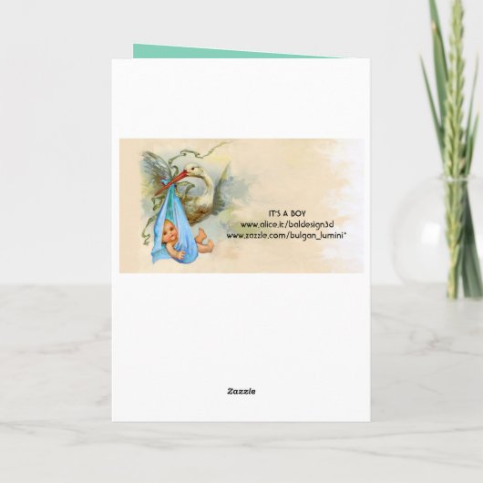 コウノトリ男の子の赤ちゃんシャワーブルージェムモノグラム 案内状 (裏面)