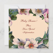 コウノトリ男の子の赤ちゃんシャワー、ピンクの野生のバラありがとう 招待状 (裏面)