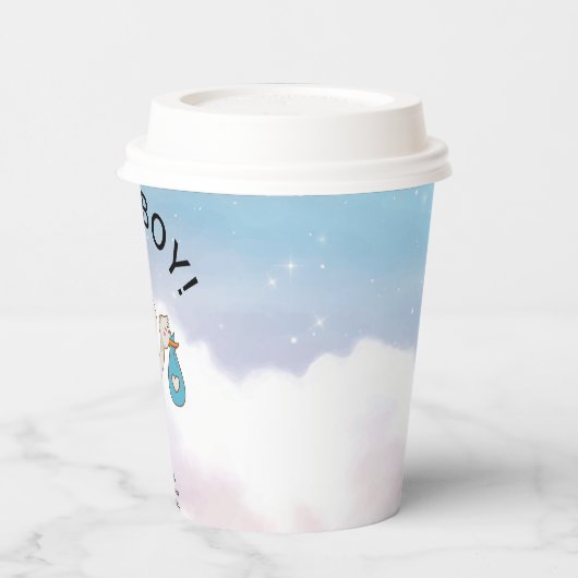 コウノトリ男の子の赤ちゃんシャワー 紙コップ (左)