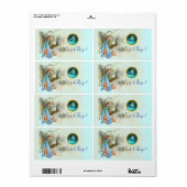 コウノトリ男の赤ちゃんシャワーティール（緑がかった色）ブルージェムモノグラム ラベル (フルシート)