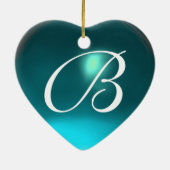 コウノトリ男の赤ちゃんシャワーハートモノグラムブルーサファイア セラミックオーナメント (裏面)