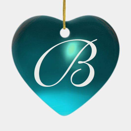 コウノトリ男の赤ちゃんシャワーハートモノグラムブルーサファイア セラミックオーナメント (裏面)