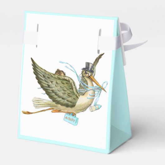 コウノトリ男の赤ちゃんシャワーブルージェムストーンモノグラム フェイバーボックス (裏面サイド)