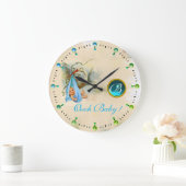 コウノトリ男の赤ちゃんシャワーブルージェムストーンモノグラム ラージ壁時計 (ホーム)