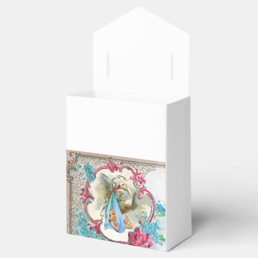 コウノトリ男の赤ちゃんシャワーブルージェムモノグラムホワイト フェイバーボックス (オープン)