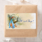 コウノトリ男の赤ちゃんシャワーブルーピンク ラベル (インサイチュ)