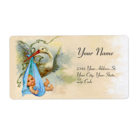 コウノトリ男の赤ちゃんシャワーブルーピンク ラベル