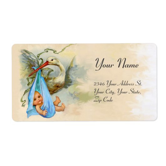 コウノトリ男の赤ちゃんシャワーブルーピンク ラベル (正面)