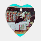 コウノトリ男の赤ちゃんシャワーモノグラムブルーアクアマリン セラミックオーナメント (右)