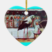 コウノトリ男の赤ちゃんシャワーモノグラムブルーアクアマリン セラミックオーナメント (正面)