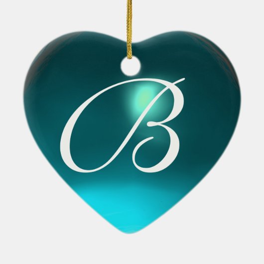 コウノトリ男の赤ちゃんシャワーモノグラムブルーアクアマリン セラミックオーナメント (裏面)