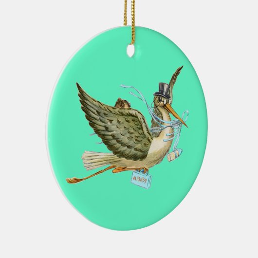 コウノトリ男の赤ちゃんシャワーモノグラムブルーアクアマリン セラミックオーナメント (右)