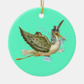 コウノトリ男の赤ちゃんシャワーモノグラムブルーアクアマリン セラミックオーナメント (正面)