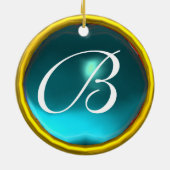 コウノトリ男の赤ちゃんシャワーモノグラムブルーアクアマリン セラミックオーナメント (裏面)