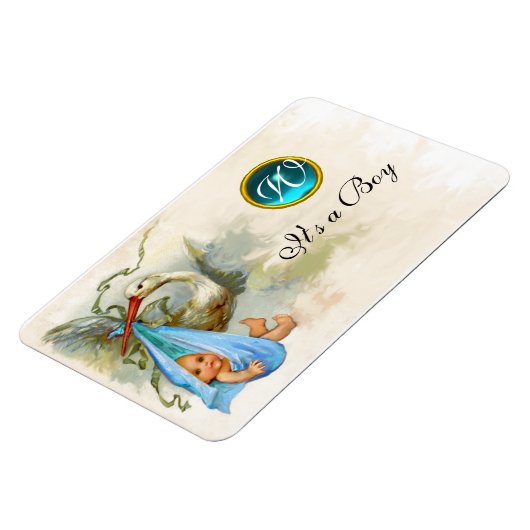 コウノトリ男の赤ちゃんシャワーモノグラム、ホワイト マグネット (左側)