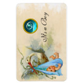 コウノトリ男の赤ちゃんシャワーモノグラム マグネット (縦)