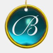 コウノトリ男の赤ちゃんシャワー2モノグラムブルーサファイア セラミックオーナメント (裏面)