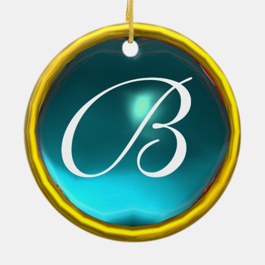 コウノトリ男の赤ちゃんシャワー2モノグラムブルーサファイア セラミックオーナメント (裏面)