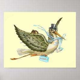 コウノトリ男の赤ちゃんシャワー、クリーム ポスター