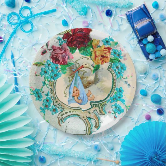 コウノトリ男の赤ちゃんシャワー ペーパープレート (パーティー)