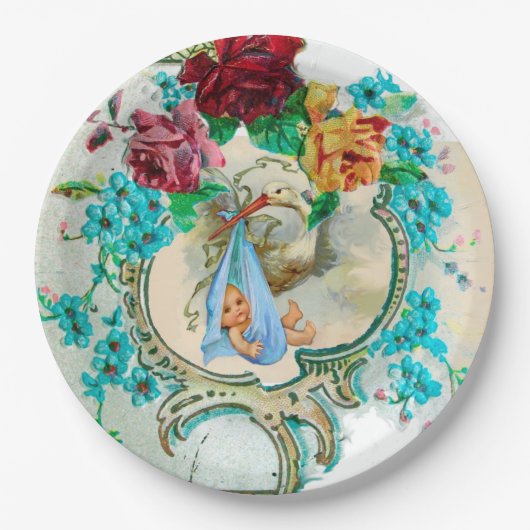 コウノトリ男の赤ちゃんシャワー ペーパープレート (正面)