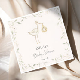 コウノトリ緑の赤ちゃんシャワー スタンダードカクテルナプキン