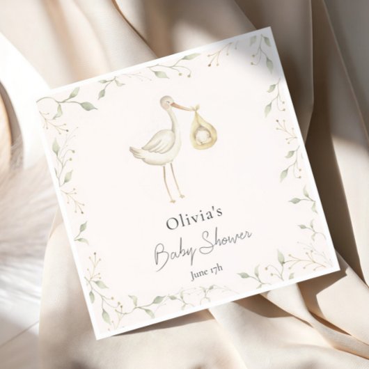 コウノトリ緑の赤ちゃんシャワー スタンダードカクテルナプキン