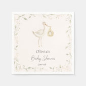 コウノトリ緑の赤ちゃんシャワー スタンダードカクテルナプキン (正面)